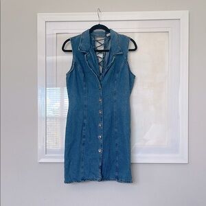 Vintage Sleeveless Denim Button-Up Dress -size L